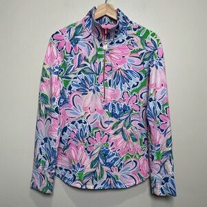 Lilly Pulitzer UPF 50+ Skipper Popover 1/2 Zip Sweatshirt Multicolor Floral sz S
